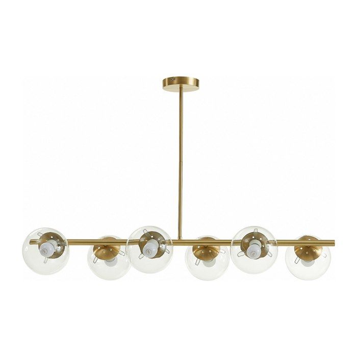 Lustre en laiton brossé - 6 globes en verre - L. 98 cm - Doré - YUKON Lustre en laiton brossé - 6 globes en verre - L. 98 cm - Doré - YUKON
