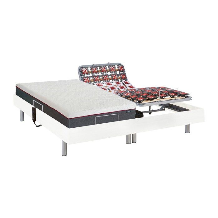 Lit électrique de relaxation tout plots + matelas mémoire de forme - 2 x 90 x 200 cm - Blanc - ATRIDE de YSMÉE Lit électrique de relaxation tout plots + matelas mémoire de forme - 2 x 90 x 200 cm - Blanc - ATRIDE de YSMÉE