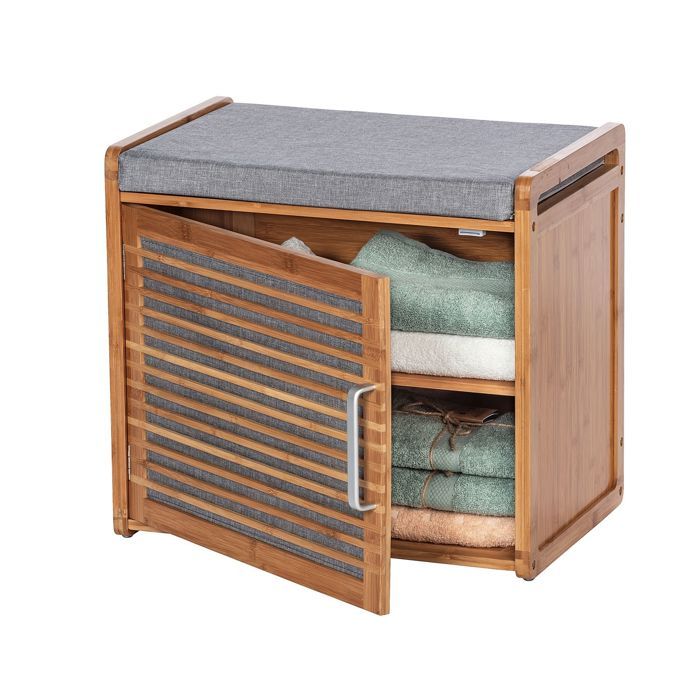 Wenko - Banc armoire de salle de bain en bambou Bahari - L. 50 x H. 45 cm - Gris