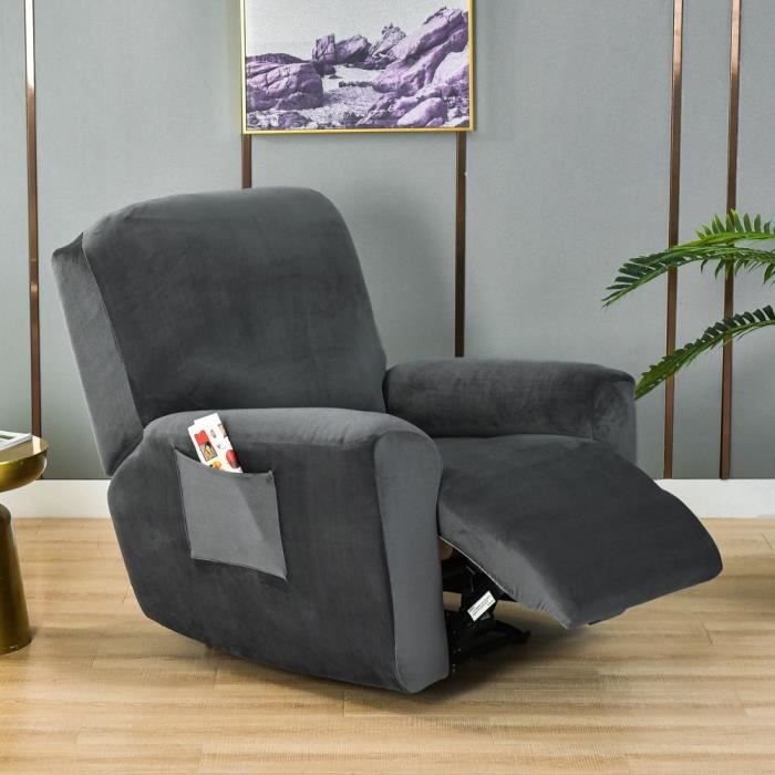 Housse Pour Fauteuil Relax électrique 1 Place - Kit 4 Pièces Extensible En Jacquard, Avec Poches Latérales, Lavable En Machine | Protection Et Décoration Pour Canapé Inclinable
