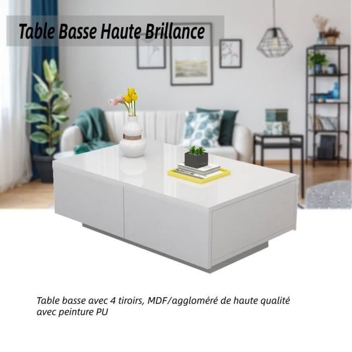 Coffee Table Modern en Wood Furniture Side MDF High Gloss Finish blanc
