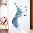 MARQUEUNE Stickers muraux PLUME en bleu (123×71 cm) I décoratifs sticker mural Oiseaux Poster moderne I Déco pour salon chambre-1