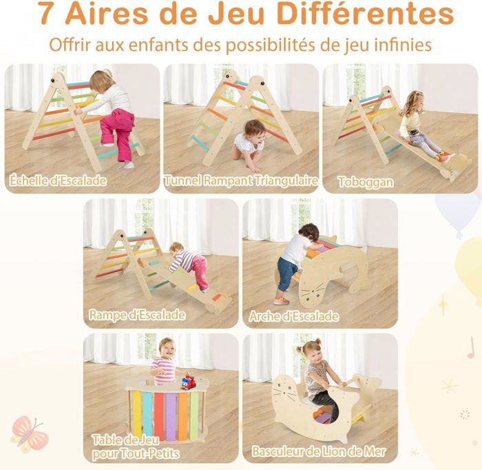 Test du triangle d'escalade Montessori Goplus 9 en 1 : aire de jeux en bois pliable pour enfants