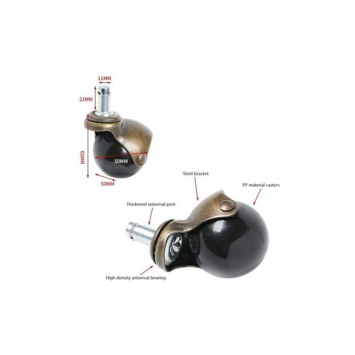 Lot 5 Roulettes Pivotantes Chaise Bureau - PU Souple Antidérapant - Protection Sols - Universelles 11mm