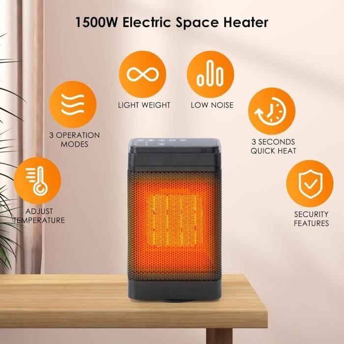 Chauffage D'Appoint Électrique 1500W PTC Aofesel - Radiateur Soufflant Portable Avec Effet Flamme 3D