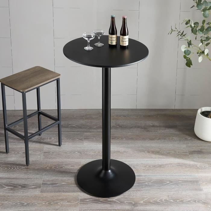 Table Bar Ronde Réglable Yaheetech 60x60cm - Hauteur 69.5-91cm, Plateau Pivotant 360°, MDF Et Métal