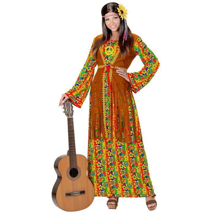 Raveparty Costume hippie pour femme - Ensemble poncho - Accessoires hippie - Vêtements des années 60 et 70 - Flower Power - Costume de carnaval (style B, XL