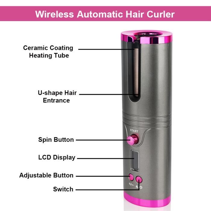 Boucleur à Cheveux Automatique, Chargement USB en Céramique Portable Pour  Boucler, Avec écran LCD et Fonction Anti-pincement, or Rose : :  Beauté et Parfum