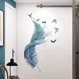 MARQUEUNE Stickers muraux PLUME en bleu (123×71 cm) I décoratifs sticker mural Oiseaux Poster moderne I Déco pour salon chambre-2
