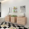 7 pièces de mobilier de salle de bain et lavabo 150 x 45 x 45 cm Beige Ensembles de mobilier Meuble de Salle de Bain-2