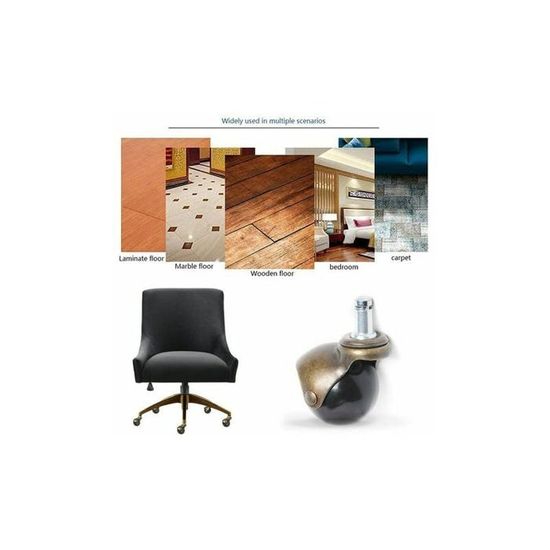 Lot De 5 Roulettes Pivotantes Pour Chaise De Bureau - Caoutchouc PU Souple, Protection Sols, Charge 650 Kg