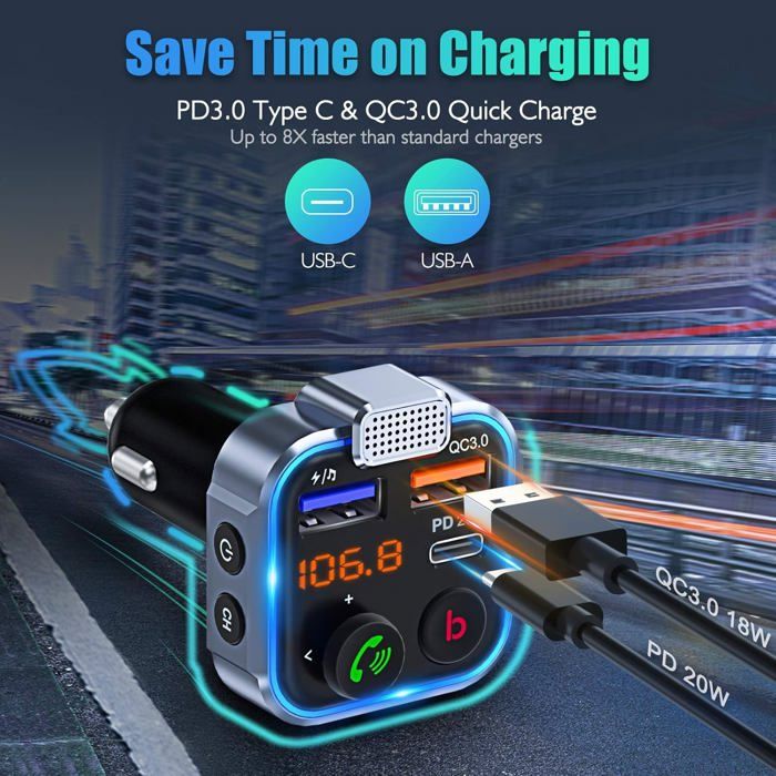 LENCENT-Transmetteur FM Bluetooth 5.0, adaptateur de voiture avec PD, 30W, QC3.0, chargeur rapide, musique Hi-Fi, clair, adaptateur d'appel, K