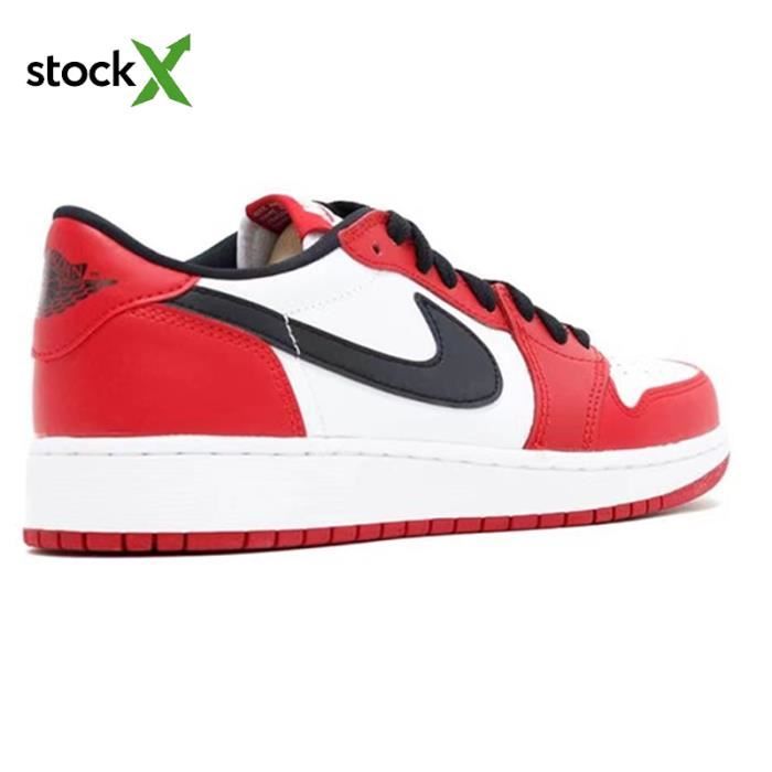 Baskets Nike Air Jordan 1 Low OG Chicago pour Hommes et Femmes - Cuir Rouge - Lacets Rouge 