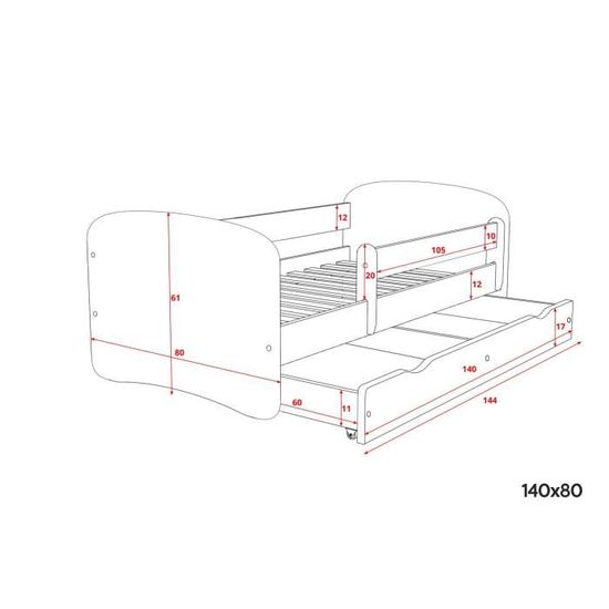 Id/éal pour gar/çons et filles Jusqu/à 120/ kg Une S/écurit/é maximale Wonderhome24 Lit simple pour enfant avec matelas et tiroir de rangement inclus/ Peintures /écologiques / Style classique