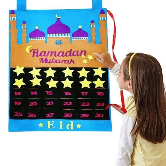 Funmix Calendrier du Ramadan,Feutre Ramadan Eid Mubarak Kareem,2021 pour Les Enfants Cadeaux Eid Décoration Mubarak Calendrier de lAvent Ramadan Party Decoration