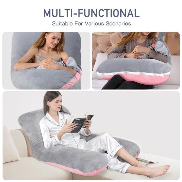 Niimo Coussin De Positionnement - Coussin De Grossesse En U - Coussin De Grossesse Pour Dormir - Multifonction Et Adapté Allaitement - Housse 100% Coton (Rose Avec Cœurs Blancs