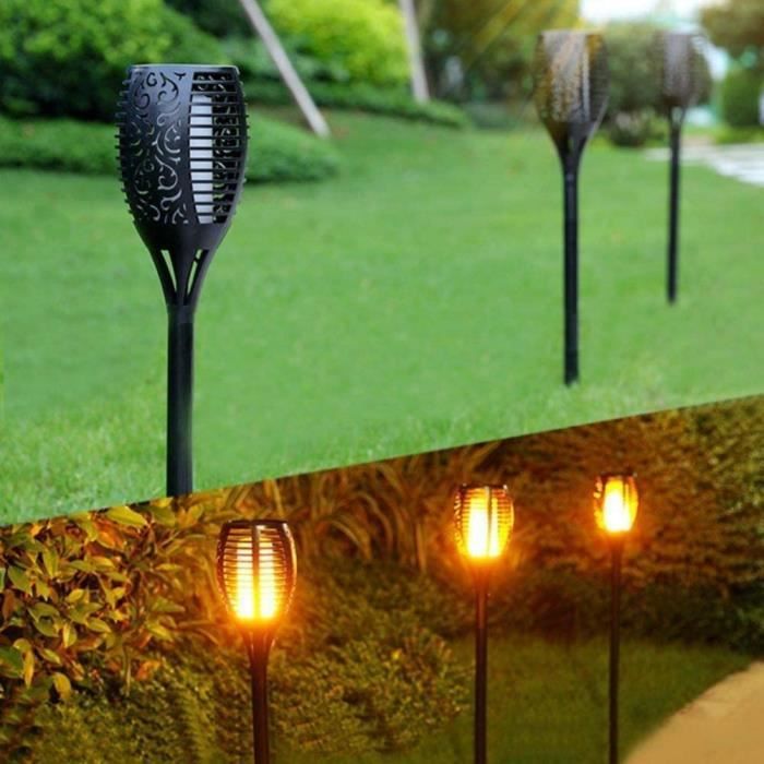 Lampe Solaire Exterieur Jardin Torche LED Effet Flamme Etanche (Lot de 4)