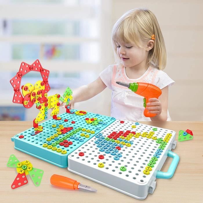 Mosaique Enfant Jeux Enfant 3 Ans - Montessori Jeu Construction Puzzle 3D  Jouet Éducatifs Perceuse Créatif Jouet à Visser Jeu