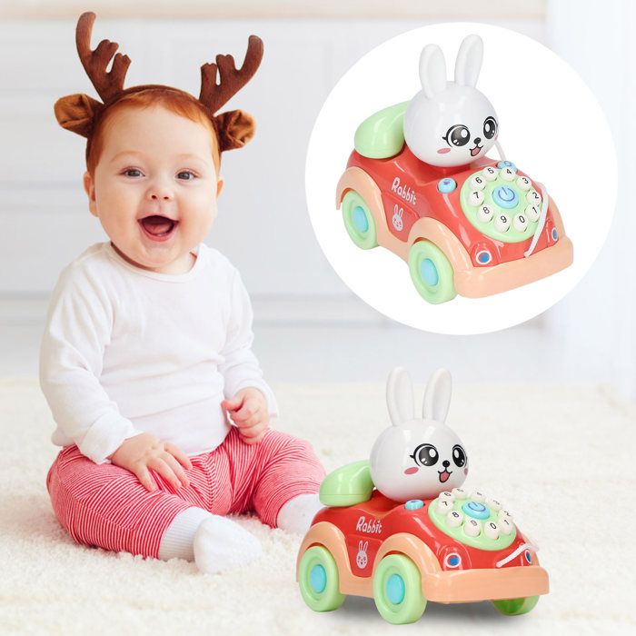 Acouto Jouet de Voiture de Téléphone pour bébé, Lapin de Dessin animé, Apprentissage du Téléphone Portable, Jouet Automatique pour l'éducation