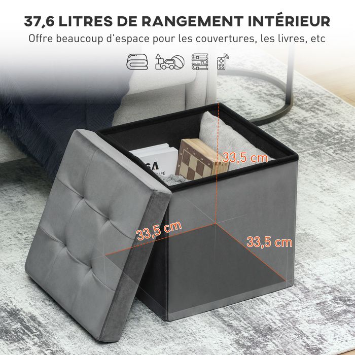 Banc De Rangement, Pouf Coffre Rangement Avec Pieds De Tabouret, Coffre