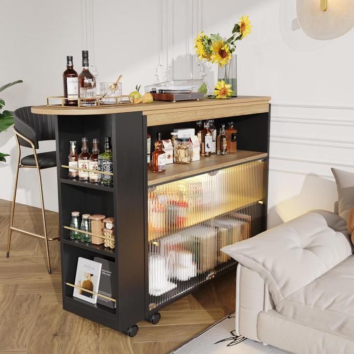 Table de bar extensible Buffet avec rangement avec LED pour Salle à ...