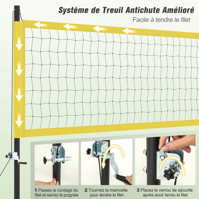Ensemble Filet de Volley-Ball, Poteau de Volley-Ball Portable d