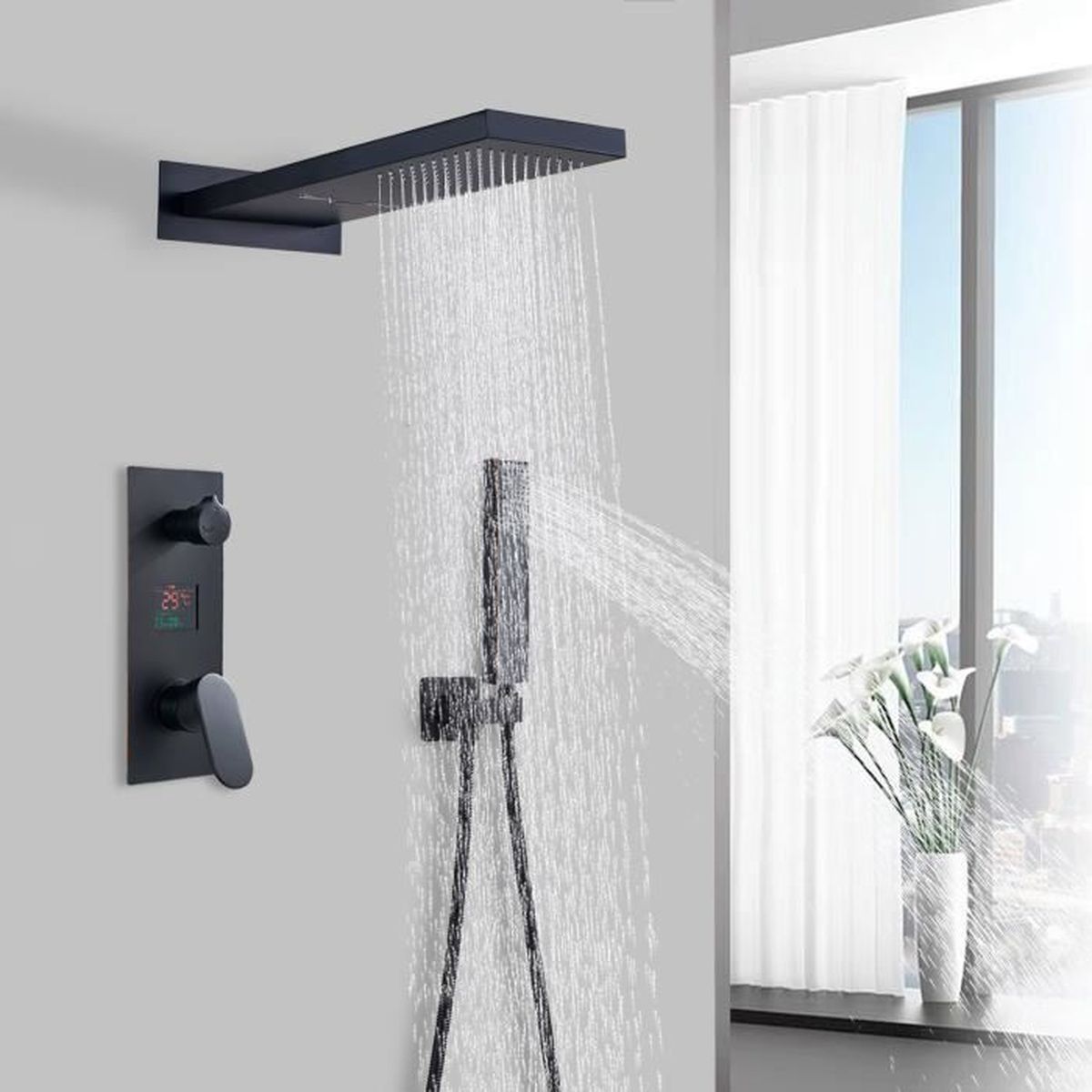 Suguword colonne de Douche Encastrée Noir Affichage LCD de la