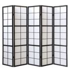 PEGANE Paravent japonais - Grands carreaux - Bois noir et papier de riz - 5 pans - H 178,6 cm
