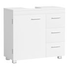 VASAGLE Meuble sous Lavabo, Meuble de Salle de Bain, 3 Tiroirs Latéraux, 2 Cases Derrière la Porte, avec Pieds, 30 x 70 x 64 cm, Blanc