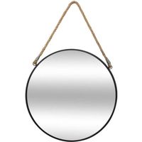 Miroir en métal rond avec corde - Ø 55 cm - Noir