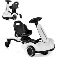 Kart électrique dérivable pour enfants COSTWAY - Siège et volant réglables - Rotation à 360° - 4-5 km/h - Blanc