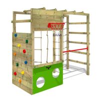 FATMOOSE Aire de jeux Portique bois CleverClimber Échafaudage grimpant avec bac à sable, mur d'escalade & accessoires de jeux