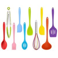 10pcs Silicone Ustensiles de Cuisine Spoonula, Brush, Fouet, Spatule, Louche, Slotted Turner et Spoon, Tongs, Pasta Fork
