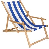Transat de Jardin SPRINGOS - Chaise longue pliante en bois imprégné - Réglable à 3 niveaux - Bleu/Blanc