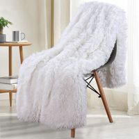Plaid super doux + couverture polaire Sherpa Plaid pelucheux et confortable Plaid de canapé Décoration-blanc- 130*160cm