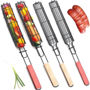 BARBECUE Barbecue,Paniers à griller kabob jetables,grille pour griller,viande,4 pièces- 2 red 2 yellow
