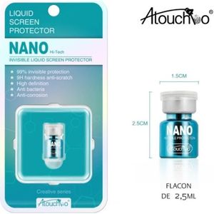 FILM PROTECT. TÉLÉPHONE Atouchbo Nano liquide protecteur écran (smartphone, tablet, etc.) universel – Flacon 2,5ml Anti-rayures 9H, antibactérien, invisible