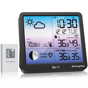 Horloge météo design et radiopilotée avec affichage des températures  intérieure et sonde extérieure WC3320
