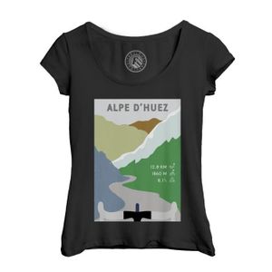 MAILLOT DE CYCLISME T-shirt Femme - Fabulous - Col Echancré Noir - Alpe d'Huez Cyclisme Vélo France Montagne Tour