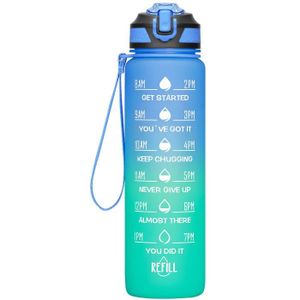 GOURDE Bouteille d'eau Gourde de Sport 1000ml, ABS 100% sans BPA, fermeture étanche, marqueur de temps, bleu et vert