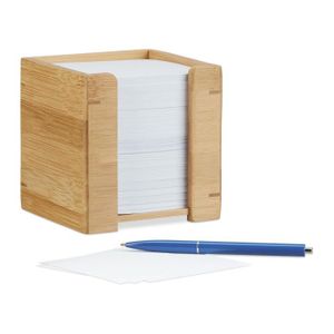 BLOC NOTE Relaxdays Cube mémo bambou bloc-note 900 feuilles papier support pense-bête HxlxP:  10,5 x 10,5 x 10,5 cm, nature