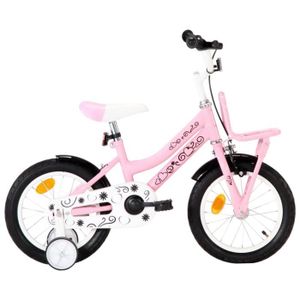 VÉLO ENFANT TMISHION Vélo d'enfant avec porte-bagages avant 14 pouces Blanc et rose