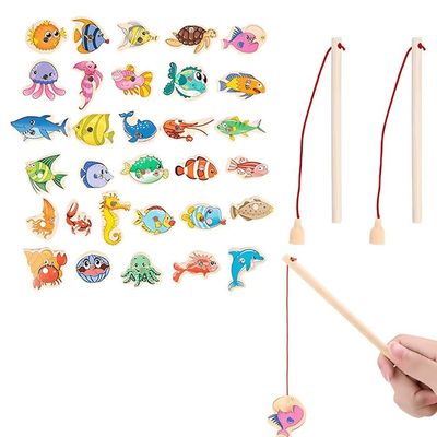 Jouet éducatif en bois - AMOUNE - Jouet en Bois Jeu de Pêche - 4 en 1 - Motricité fine - 4 ans