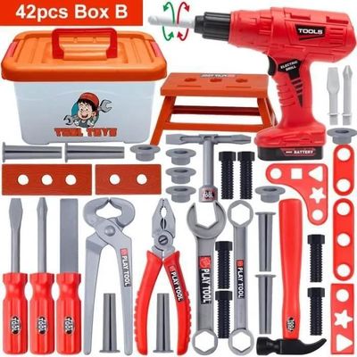 Coffret Outil Enfant 53 Pièces – Perceuse Avec Sons, Gilet Chantier, Caisse – Jouet éducatif 3 Ans +