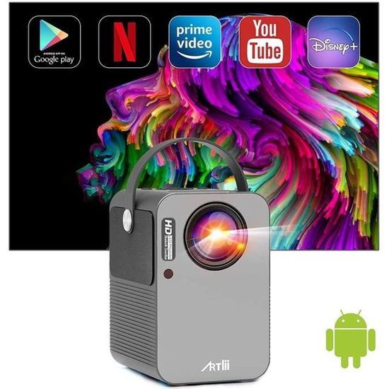 Artlii Play Vidéoprojecteur Portable HD Android TV9.0 Bluetooth Wifi Mini Rétroprojecteur Portable - Projecteur Intelligent 720p