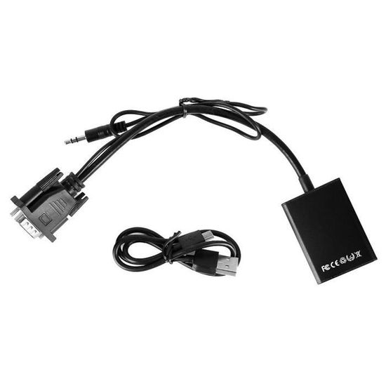 Xuyan Adaptateur VGA vers HDMI Convertisseur 1080P Portable VGA mâle vers  HDMI femelle avec adaptateur audio Jack Splitter HDTV