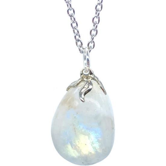 Pendentif Pierre De Lune Véritable Avec Chaîne Argent 925 52 Cm - Neuf Sans Emballage
