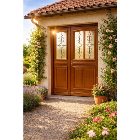 Porte D'Entree Bois Vitree, Vauban, H,200Xl,80 P, Droit + Poignée Et Barillet (Ref 010403Rfp) Cotes Tableau