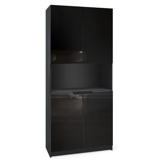 Vladon Armoire de bureau Rangement Logan V2 Corps en Noir mat Façades en Noir haute brillance