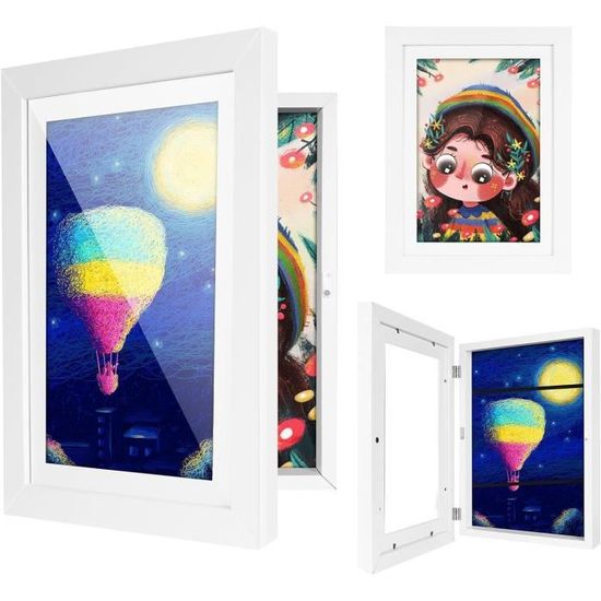 Cadre Photo Pour Enfants – Format A4 – Ouverture Avant Magnétique – Pour Dessins, œuvres D’art, Photos – En Bois Et Acrylique